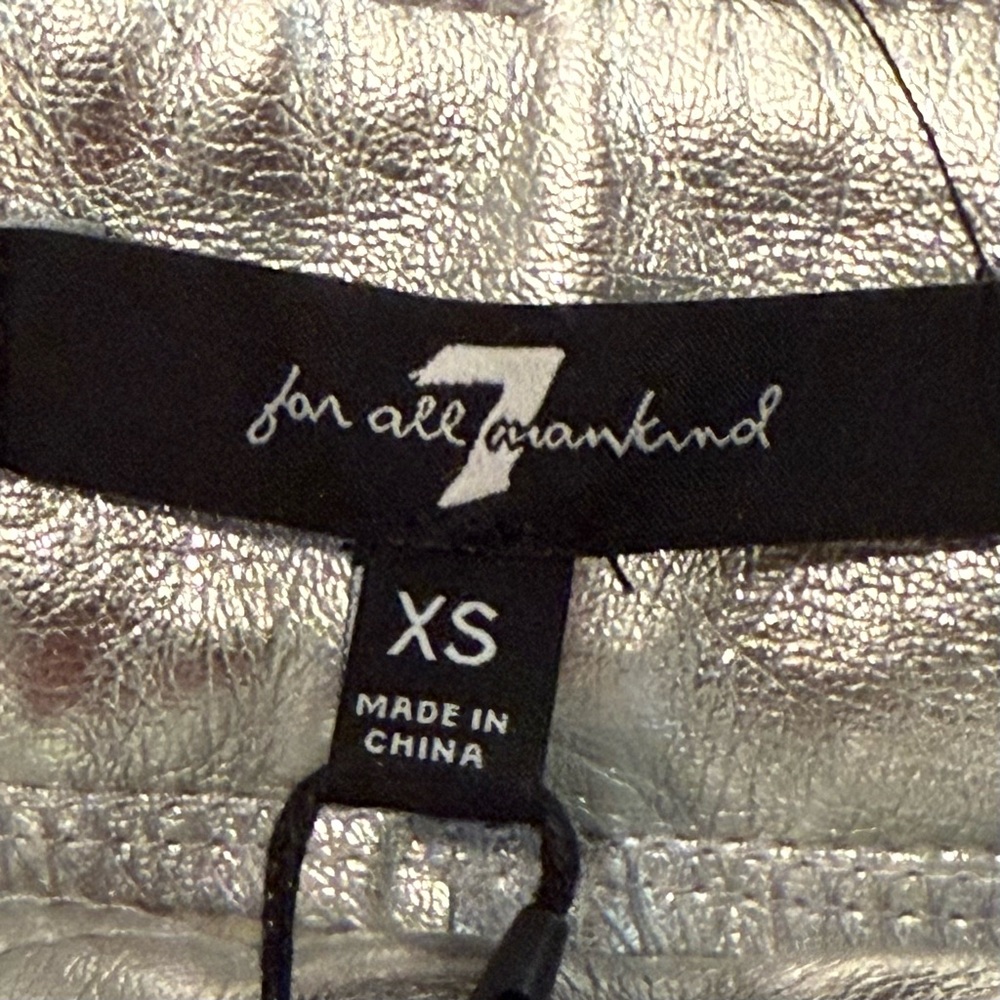 NWT 7 for All Mankind Metallic Silver Faux‎ Leather Midi Skirt Sz XS - Picture 5 of 10